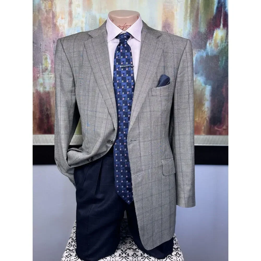 Dunhill Mens Made In Italy Gray Glencheck Blazer 42R Slim Fit